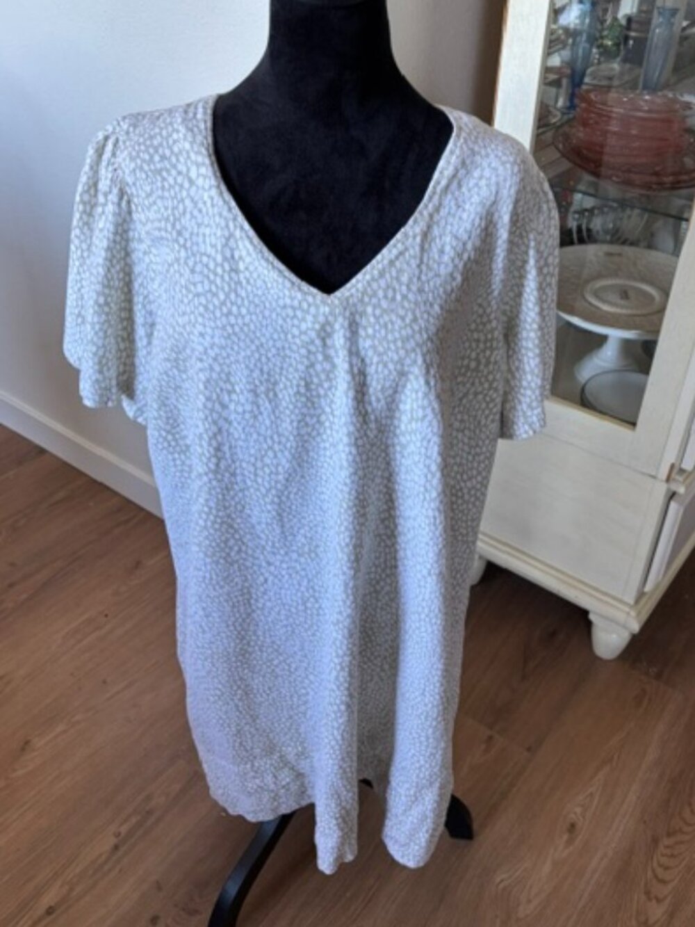 Nicole Miller Original Tan White Pebble Print Linen Blend Shift Dress XXL
